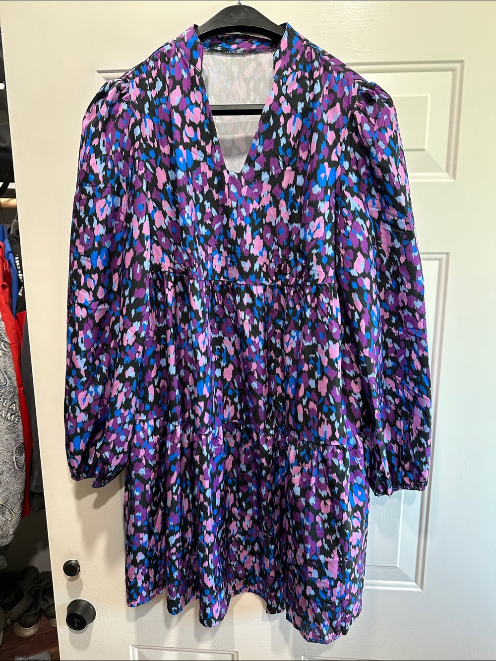 SHEIN Purple & Blue Floral Tiered V-Neck Casual Dress